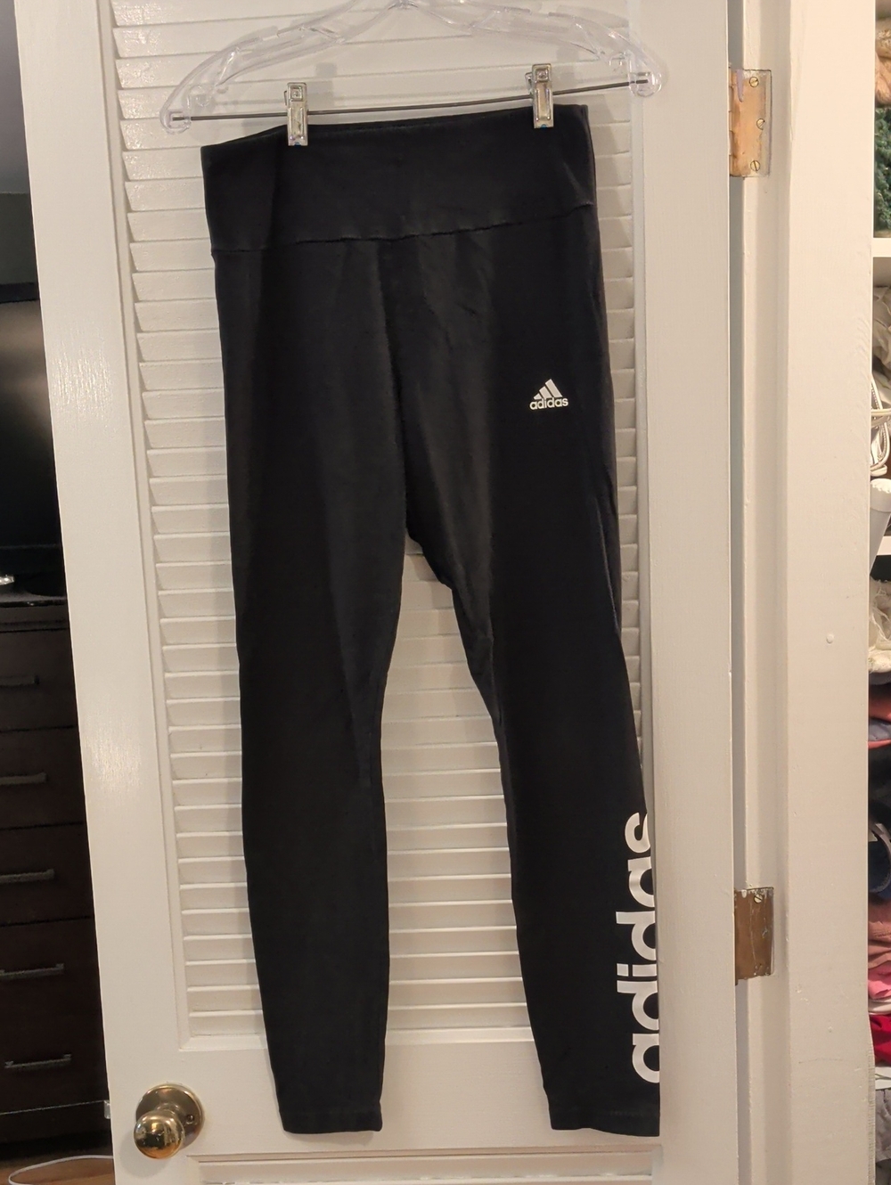 adidas Black Logo-Print Leggings with White Branding